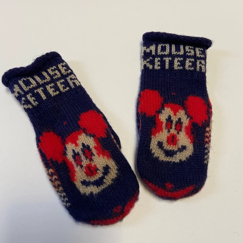 Vintage 1960’s Kids Mouseketeer Mittens - Navy and Red